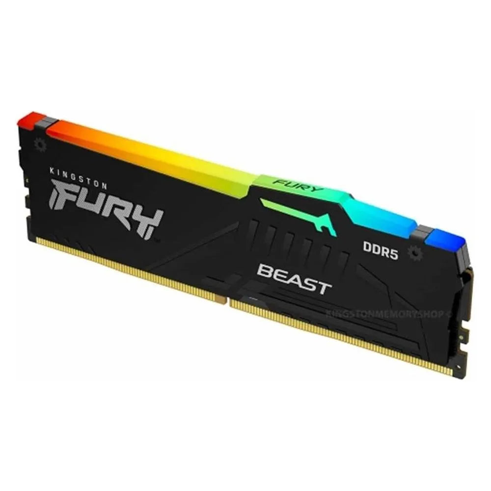 Kingston Fury Beast RGB Memory Kit, 16GB (2x8GB), DDR5 DRAM, 5600 MT/s, CL-40, Heat Spreader, Black, 1 Year Warranty | KF556C40BBAK2-16