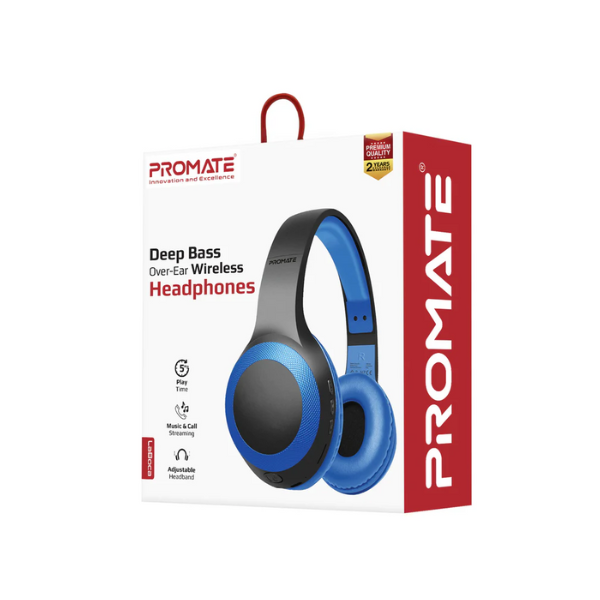 Promate Deep Bass Over-Ear Wireless Headset, Blue, 1 Year Warranty | LABOCA.BLUE