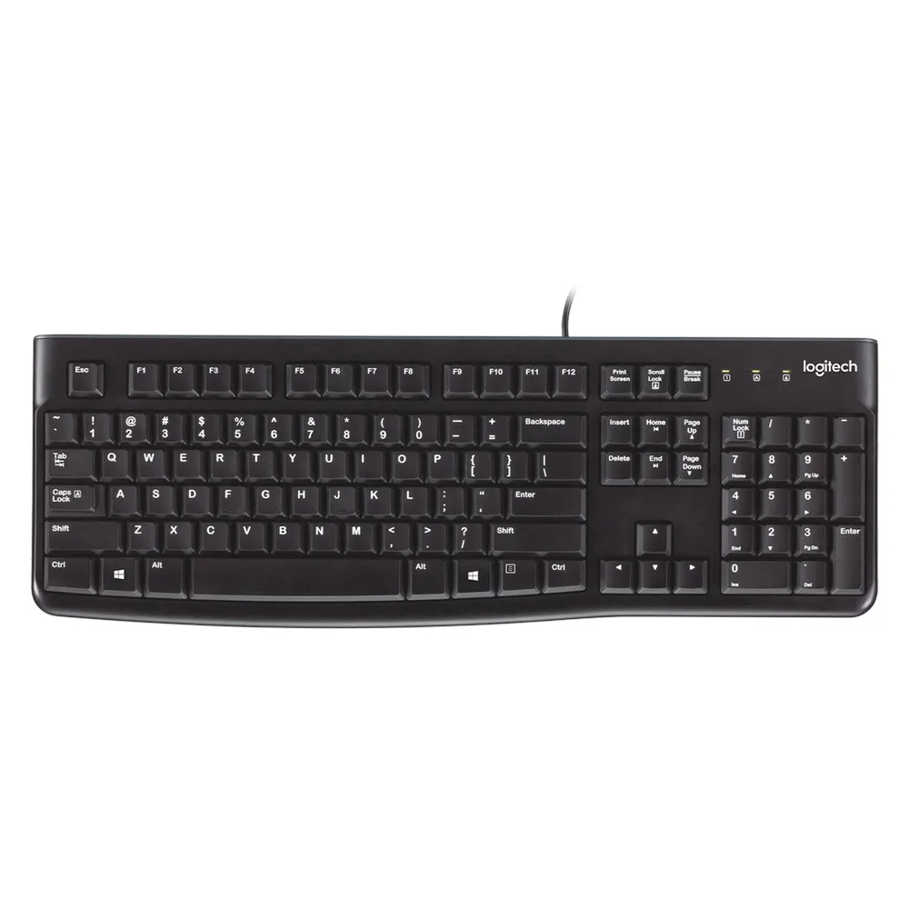 Logitech K120 Wired Keyboard, USB, Spill-Resistant Design, 100% Keyboard Layout, Deep Profile Keys, 10-Key Number Pad, Black, 1 Year Warranty | 920-002508