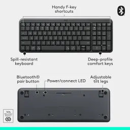 Logitech MK250 Compact Bluetooth Wireless Keyboard & Mouse Combo, Bluetooth Low Energy Technology, Keyboard Layout: Compact layout with number pad, 1000 DPI Optical Mouse Sensor, Up to 12 months Battery Life, Black, 1 Year Warranty | 920-013531