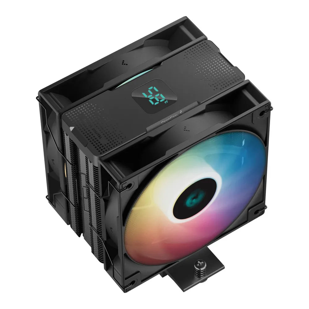 DeepCool AG400 Digital Plus ARGB CPU Cooler, 4 Heatpipes, Real-Time Status Display, Supports Intel, AMD Sockets, Black, 1 Year Warranty | R-AG400-BKADMP-G-1