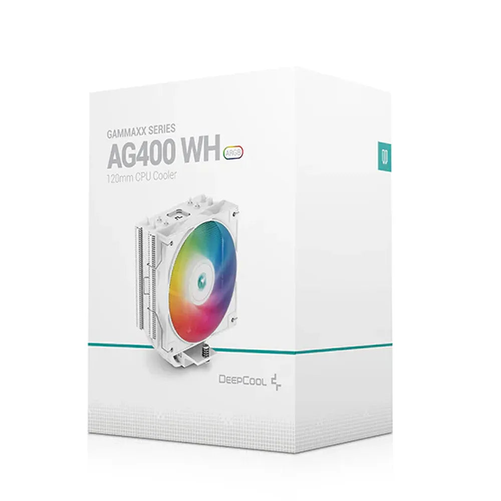 DeepCool AG400 Digital ARGB CPU Cooler, 4 Heatpipes, Real-Time Status Display, Supports Intel, AMD Sockets, White, 1 Year Warranty | R-AG400-WHADMN-G-1
