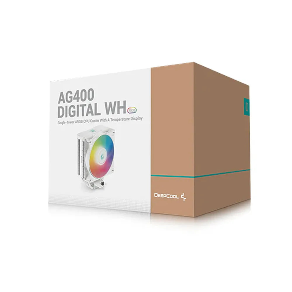 DeepCool AG400 WH ARGB CPU Cooler, 4 Heatpipes, Supports Intel, AMD Sockets, White, 1 Year Warranty | R-AG400-WHANMC-G-2