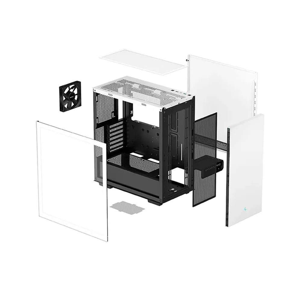 DeepCool CH510 WH Mid-Tower ATX PC Case, Tempered glass Side Panel, 1 x 120 mm Fan, 380mm GPU Support, Modular Front I/O, USB 3.0, White, 1 Year Warranty | R-CH510-WHNNE1-G-1