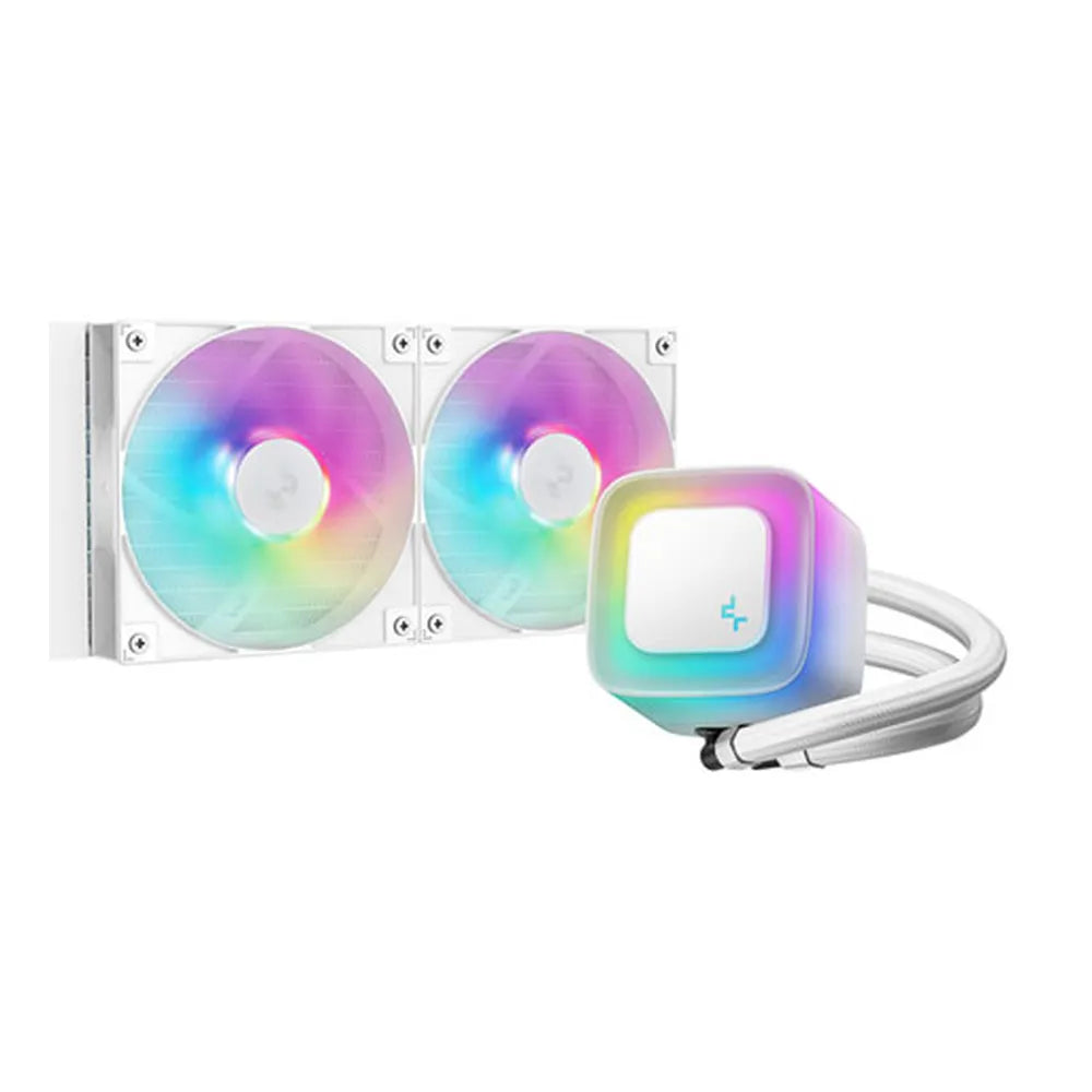 DeepCool LE240 V2 AIO Liquid Cooler, Addressable RGB LED CAP, Supports Intel, AMD Sockets, 2 x RGB Fans, White, 1 Year Warranty | R-LE240-WHAMMN-G-2