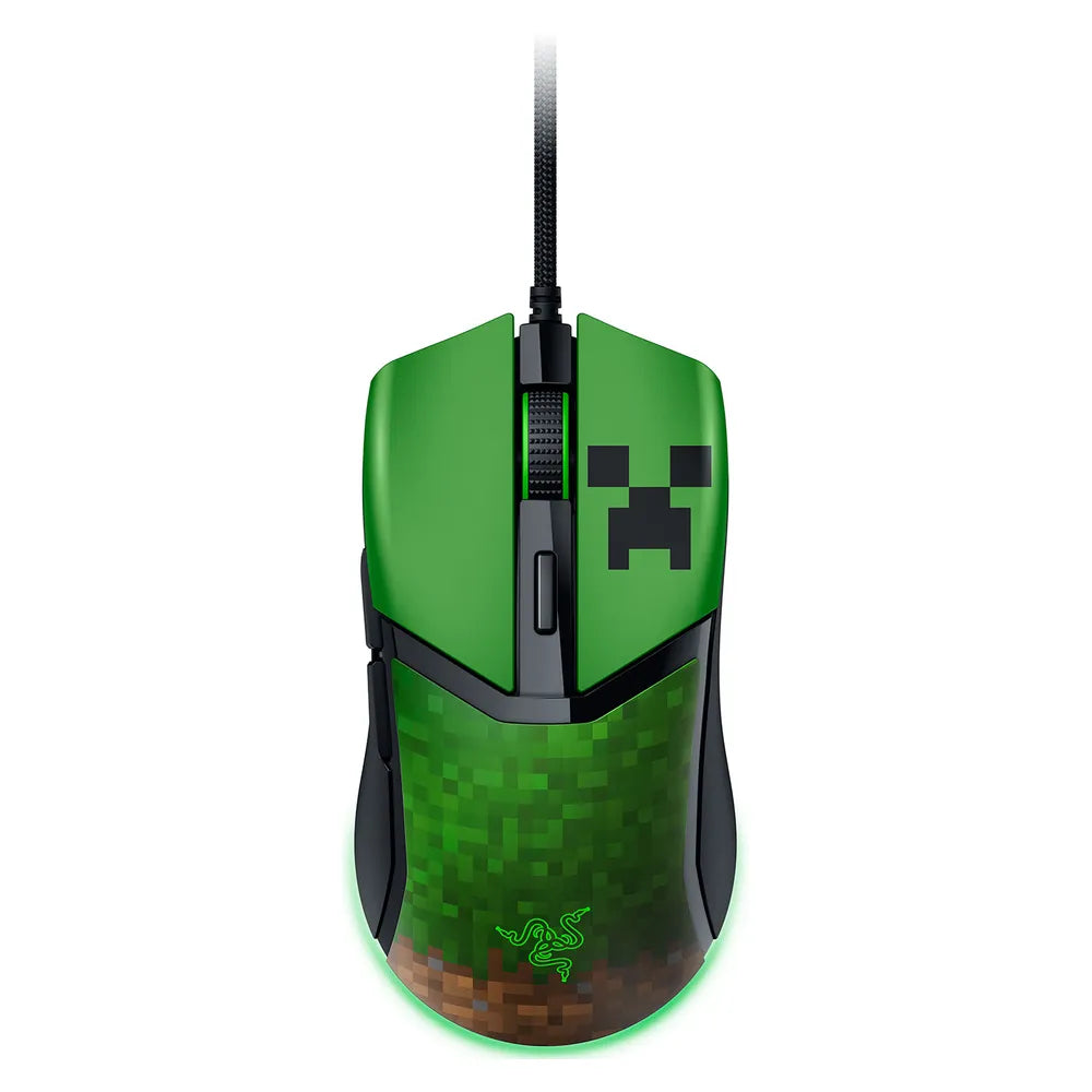 Razer Cobra Minecraft Edition Gaming Mouse, 8500 DPI Optical Sensor, 6 Programmable Buttons, Right-Handed Symmetrical Design, Green & Black, 1 Year Warranty | RZ01-04650200-R3M1