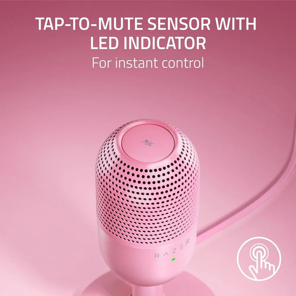 Razer Seiren Mini Condenser Microphone, Supercardioid Polar Pattern, USB-A, Up to 48 kHz Sampling Rate, Quartz (Pink), 1 Year Warranty | RZ19-03450200-R3M1