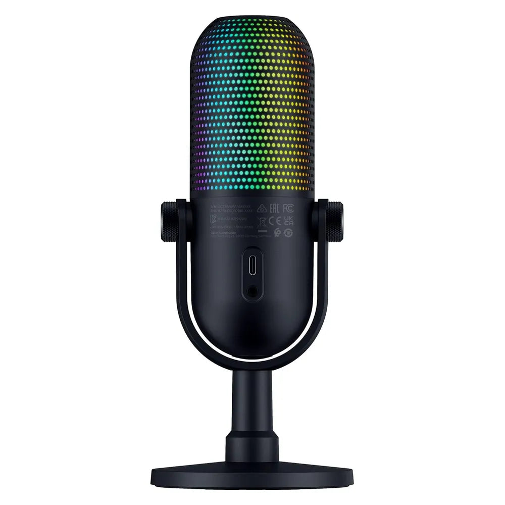 Razer Seiren V3 Chroma Condenser Microphone, Supercardioid Polar Pattern, Built-in Shock Absorber, Razer Chroma RGB, Touch-Sensitive Tap-to-Mute Button, Black, 1 Year Warranty | RZ19-05060100-R3M1