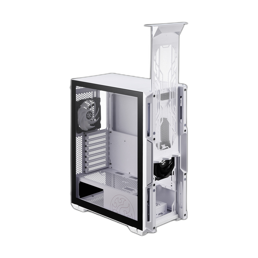 XPG STARKER Mid-Tower ATX PC Case, Tempered Glass Side Panel, 2 x XPG VENTO Fans, 350mm GPU Support, USB 3.0, White, 1 Year Warranty | STARKER-WHCWW
