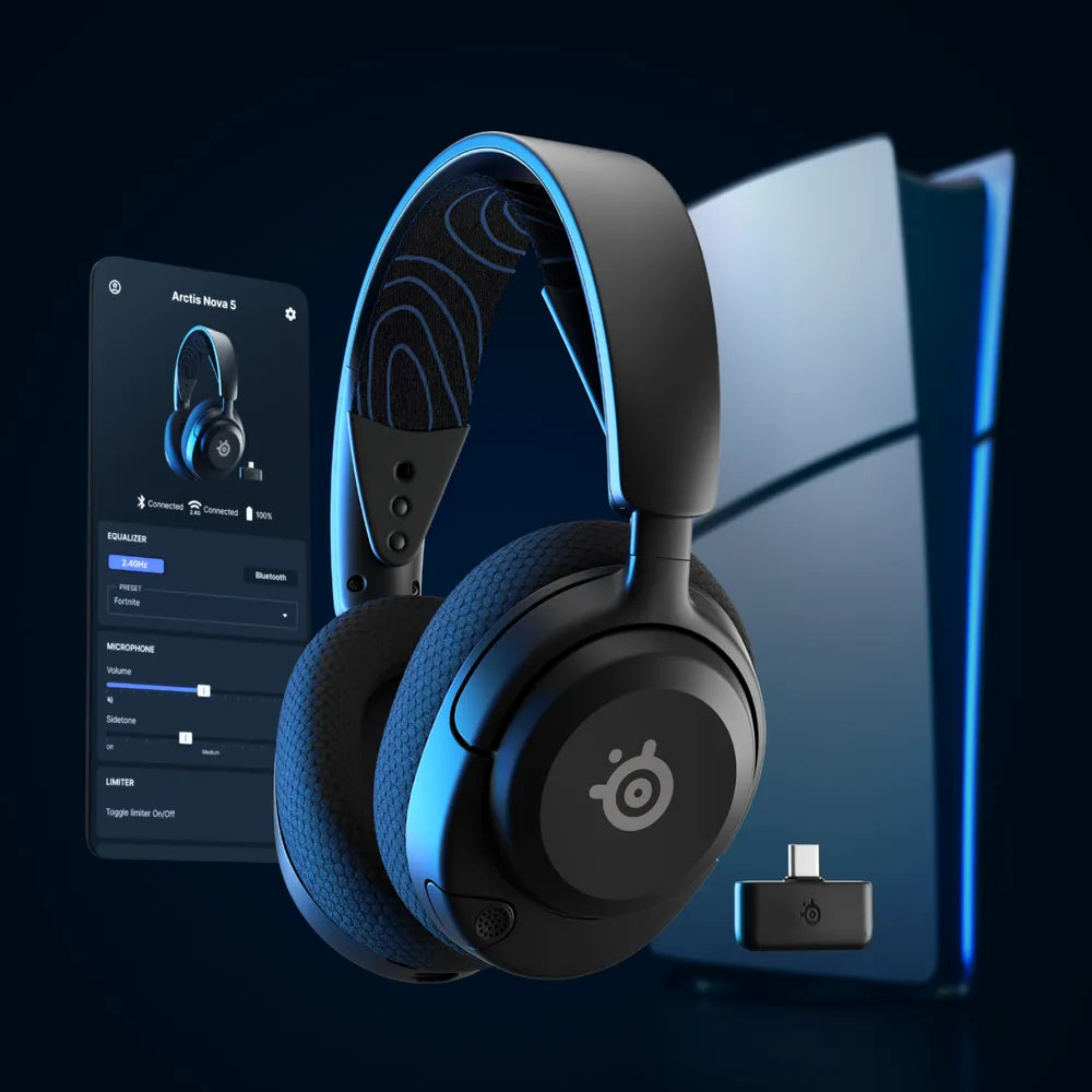 SteelSeries Arctis Nova 5P Wireless Gaming Headphones, 2.4 GHz Wireless, Bluetooth, Over-Ear, Cosed Back, ClearCast Gen 2 Microphone, 40 mm Speaker with Neodymium Magnets, Black, 1 Year Warranty | 61673