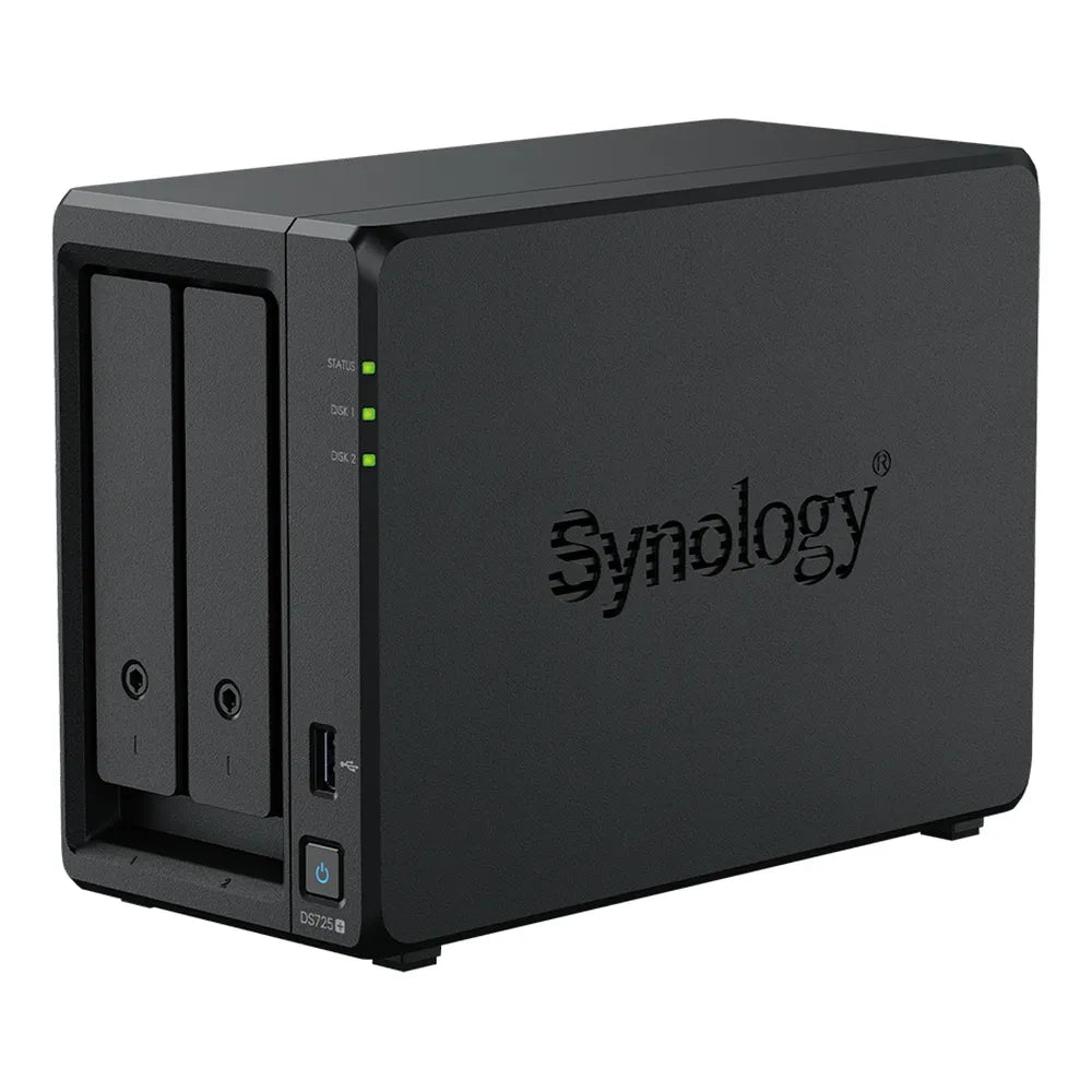 Synology DiskStation DS725+ 2 BAY Tower NAS BOX, AMD Ryzen R1600 Processor, 4GB RAM, High-speed storage, Hot Swappable Drive, 2.5GbE connectivity, RJ-45, USB-C, 1 Year Warranty | DS725-PLUS