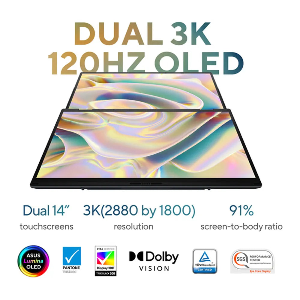 ASUS Zenbook Duo Intel Core Ultra 7 Processor, 32 GB LPDDR5X RAM, 1TB SSD, 14" OLED Display, Intel Arc Graphics, Windows 11 Home, Basalt Gray, 1 Year Warranty | UX8406CA-OLED7