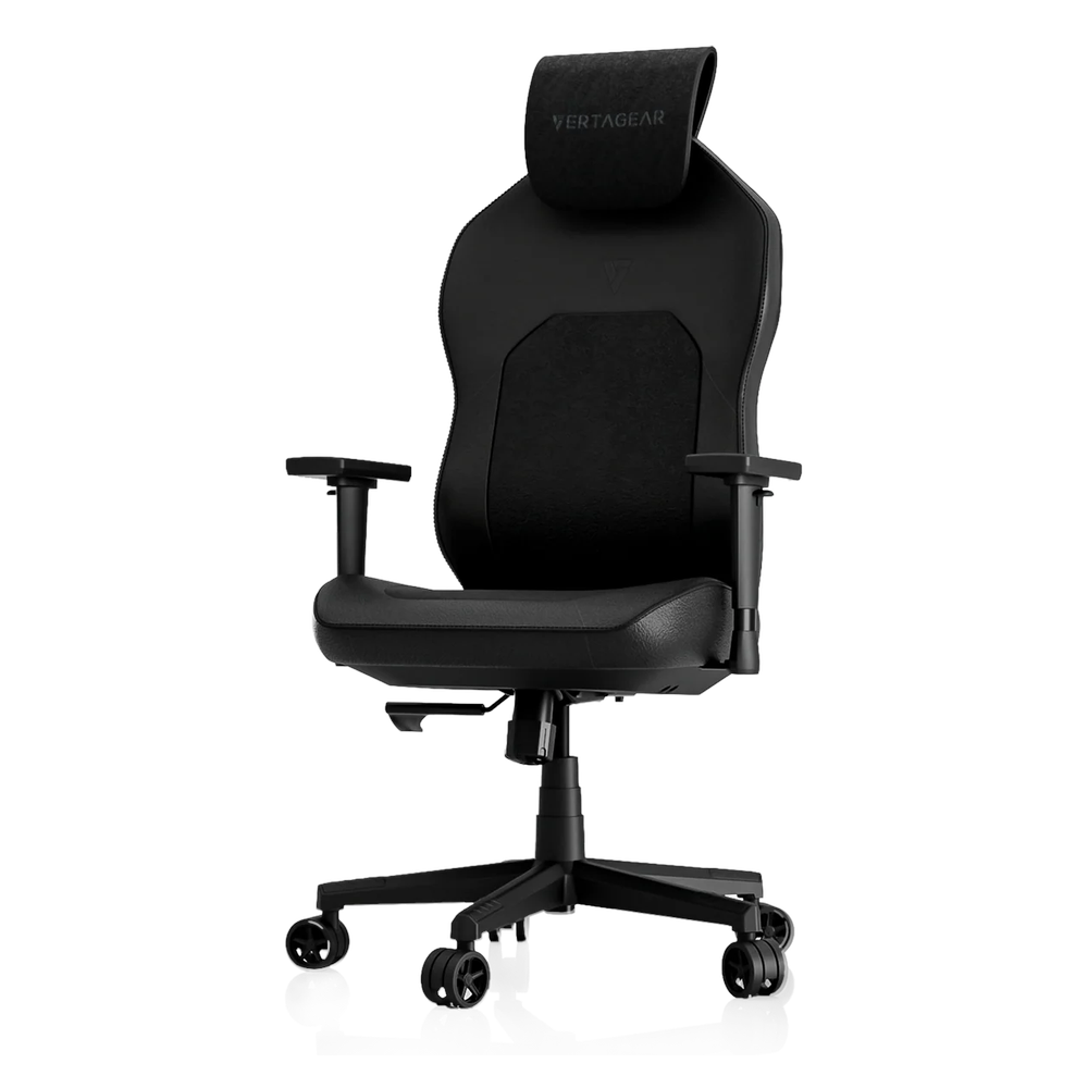 VertaGear SL1800 Gaming Chair, Class 4 Gas Lift Cylinder, Steel Frame, Metal 5 Star Base, PUC Leather & Luxurious Velvet, Tilt/Height/Armrest Adjustable, ContourMax Lumbar With Memory Foam, UPHR Foam Headrest, 150kg Max Load Rating, Black, 1 Year