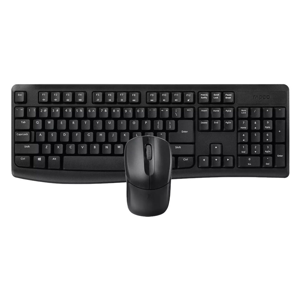 Rapoo X1800 Pro Wireless Keyboard & Mouse Combo, Wireless via USB-A Dongle, 100% Keyboard Layout, Spill-resistant design 1000 DPI Optical Mouse Sensor, Up to 12 months Battery Life, Black, 1 Year Warranty | 12002