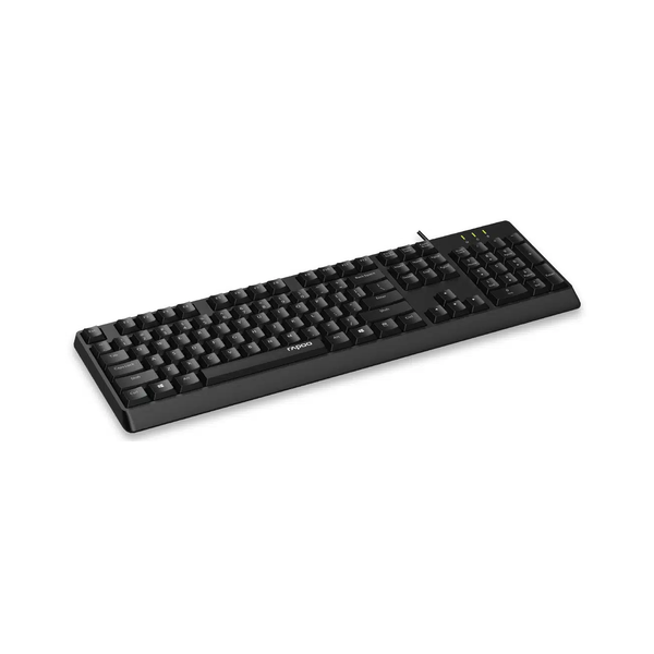 Rapoo NK1900 100% Engilsh & Arabic Keyboard, USB Wired, Spill Resistant, Laser Carved Keycap, Black, 1 Year Warranty | 12387
