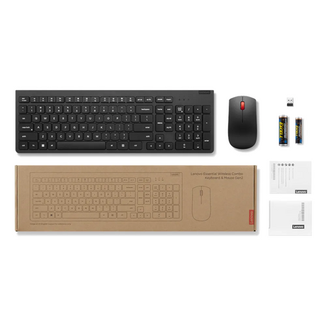 Lenovo Essential Gen2 Wireless English & Arabic Keyboard Keyboard & Mouse Combo, 100% Keyboard Layout, 1600 DPI Optical Tracking Mouse Sensor, 2-way Mouse Scroll, Black, 1 Year Warranty | 4X31N50748
