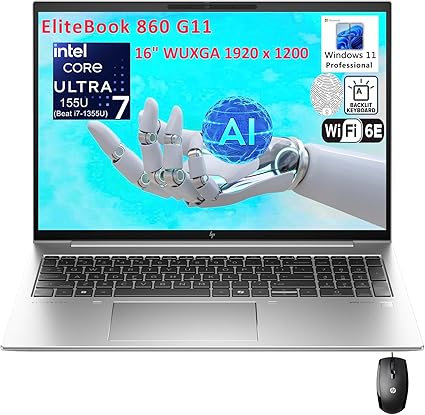HP EliteBook 860 G11 Notebook Intel Core Ultra 7 155U Processor, 16 GB RAM, 512 GB SSD, 16" WUXGA Display, Windows 11 Pro, English & Arabic Keyboard, 1 Year Warranty | A36ZWET