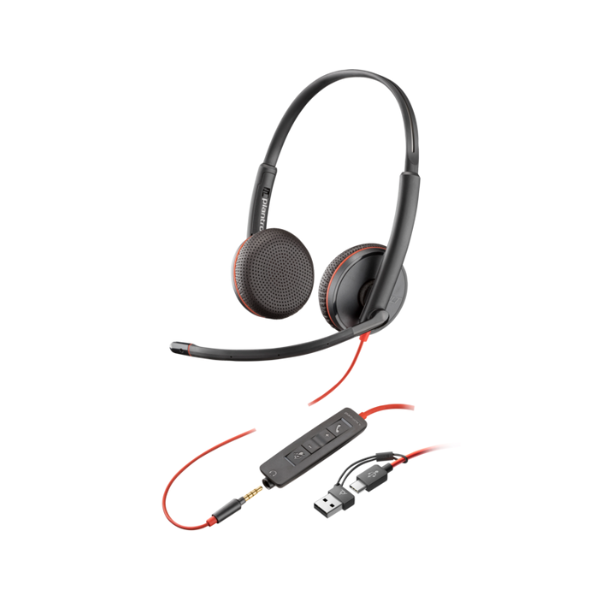 POLY Blackwire 3220 Stereo USB-C Headset +USB-C/A Adapter | 8X228AA