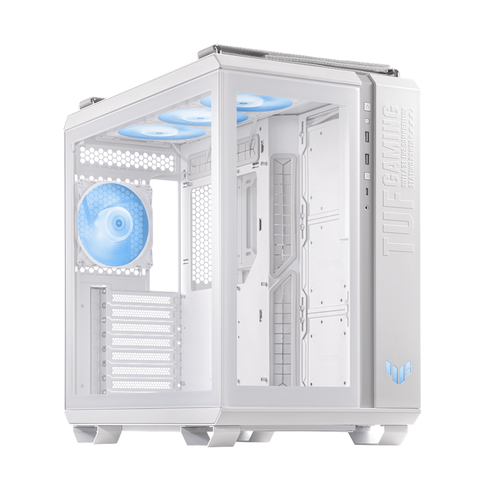 Asus TUF Gaming GT502 PLUS ATX PC Case, Dual Chamber Chassis with Panoramic View, Tempered Glass Left & Front Panels, 400mm GPU Support, USB 3.2 Gen 2, White, 1 Year Warranty | 90DC0093-B09010