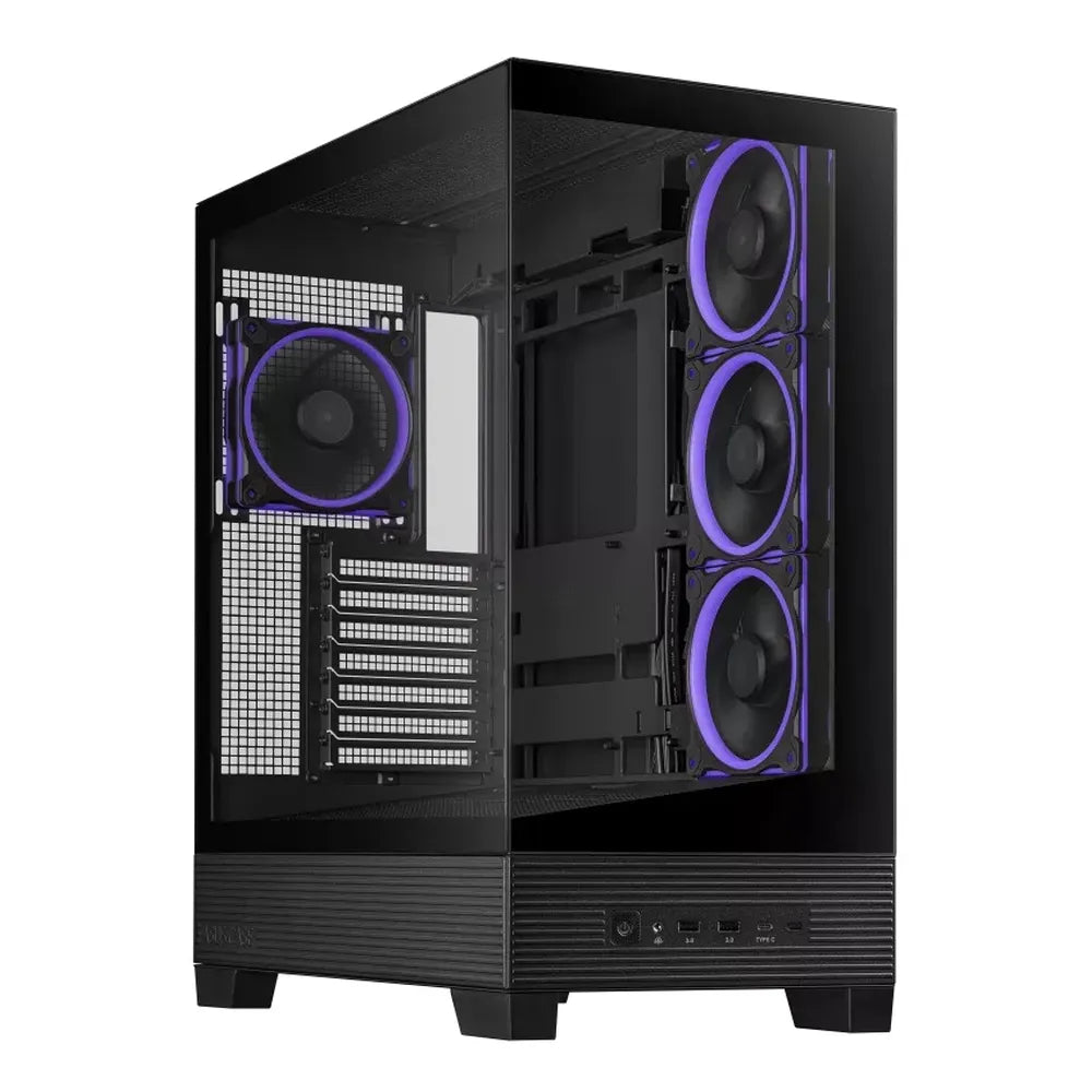 Asus A31 PLUS Mid Tower-ATX PC Case, Tempered Glass Side & Front Panel, 380mm GPU Support, 4 x 120 mm AR GB Fans, USB 3.2 Gen 2, Ample Cable Management, Black, 1 Year Warranty | 90DC00R0-B19000