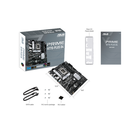 Asus PRIME H770-PLUS D4 Motherboard, LGA 1700 Socket, ATX Form Factor, DDR4 Ram, PCIe 5.0 With SafeSlot Core+, USB 10 GBps, HDMI, DisplayPort, Realtek 2.5 GB Ethernet With Asus LANGuard, Aura Sync, 1 Year Warranty | 90MB1CU0-M0NA00