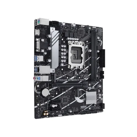 Asus PRIME B760M-K D4 Motherboard, LGA 1700 Socket, mATX Form Factor, DDR4 Ram, PCIe 4.0, USB 3.2 Gen 1, HDMI, VGA, Realtek 2.5 GB Ethernet, Asus 5X Protection III, Aura Sync R GB Lighting, 1 Year Warranty | 90MB1DS0-M1EAY0