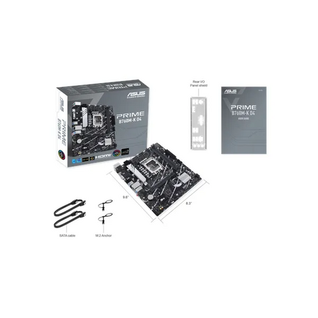 Asus PRIME B760M-K D4 Motherboard, LGA 1700 Socket, mATX Form Factor, DDR4 Ram, PCIe 4.0, USB 3.2 Gen 1, HDMI, VGA, Realtek 2.5 GB Ethernet, Asus 5X Protection III, Aura Sync R GB Lighting, 1 Year Warranty | 90MB1DS0-M1EAY0