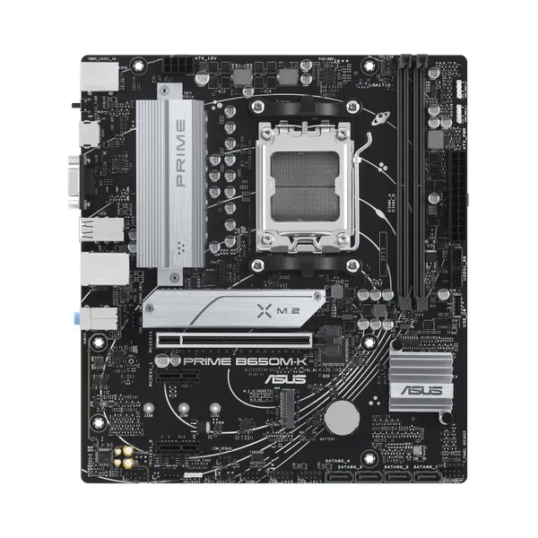 Asus PRIME B650M-K Motherboard, AM5 Socket, micro-ATX Form Factor, DDR5 Ram, PCIe 4.0, USB 3.2 Gen 2, HDMI, VGA, Realtek 2.5 GB Ethernet, Asus 5X Protection III, Aura Sync, 1 Year Warranty | 90MB1F60-M0EAY0