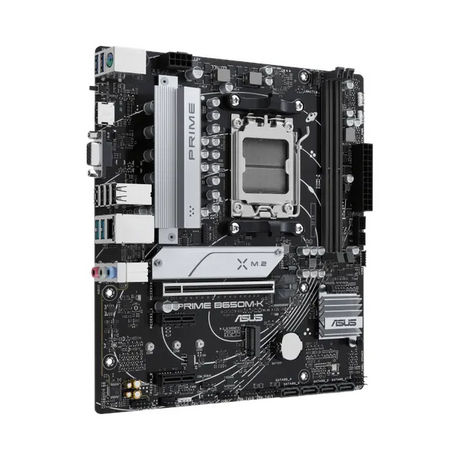 Asus PRIME B650M-K Motherboard, AM5 Socket, micro-ATX Form Factor, DDR5 Ram, PCIe 4.0, USB 3.2 Gen 2, HDMI, VGA, Realtek 2.5 GB Ethernet, Asus 5X Protection III, Aura Sync, 1 Year Warranty | 90MB1F60-M0EAY0
