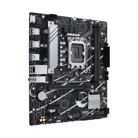 Asus PRIME B760M-R D4 Motherboard, LGA 1700 Socket, micro-ATX Form Factor, DDR4 Ram, PCIe 4.0, USB 5 GBps, HDMI 2.1, Realtek 2.5 GB Ethernet, Asus 5X Protection III, Aura Sync R GB Lighting, 1 Year Warranty | 90MB1HA0-M0EAY0