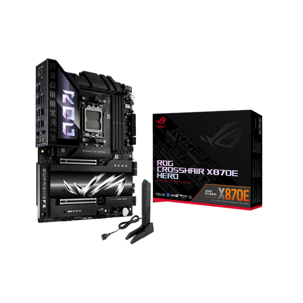 Asus ROG CROSSHAIR X870E HERO WiFi Motherboard, AM5 Socket, ATX Form Factor, DDR5 Ram, PCIe 5.0 With SafeSlot Core+, Wi-Fi 7 & Bluetooth v5.4, USB 40 GBps, HDMI, Thunderbolt4, Realtek 5 GB Ethernet/Intel 2.5 GB Ethernet With Asus LANGuard, Aura Sync, 1