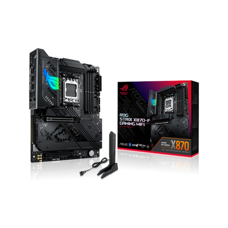 Asus ROG STRIX X870-F GAMING WiFi Motherboard, AM5 Socket, ATX Form Factor, DDR5 Ram, PCIe 5.0 With SafeSlot Core+, Wi-Fi 7, Bluetooth v5.4, Thunderbolt 4, HDMI, DisplayPort, Intel 2.5 GB Ethernet With Asus LANGuard, Aura Sync, 1 Year Warranty |