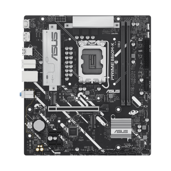 Asus PRIME B860M-K Motherboard, LGA 1851 Socket, micro-ATX Form Factor, DDR5 Ram, PCIe 4.0 With SafeSlot Core+, USB 10 GBps, HDMI, DisplayPort, Realtek 2.5 GB Ethernet With Asus LANGuard, Aura Sync, 1 Year Warranty | 90MB1JT0-M0EAY0