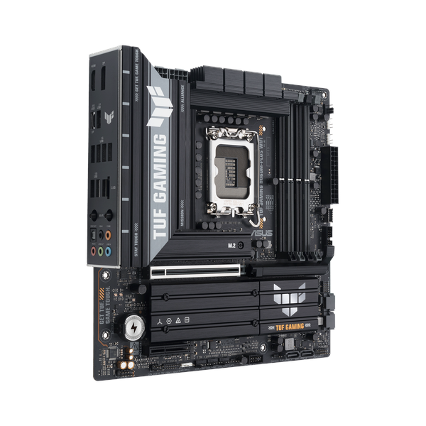 Asus TUF GAMING B860M-PLUS WiFi Motherboard, LGA 1851 Socket, micro-ATX Form Factor, DDR5 Ram, PCIe 5.0 With SafeSlot Core+, Wi-Fi 7, Bluetooth v5.4, HDMI, DisplayPort, Thunderbolt 4, Realtek 2.5 GB Ethernet With TUF LANGuard, Aura Sync, 1 Year Warranty