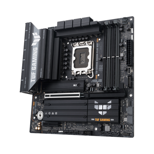Asus TUF GAMING B860M-PLUS WiFi Motherboard, LGA 1851 Socket, micro-ATX Form Factor, DDR5 Ram, PCIe 5.0 With SafeSlot Core+, Wi-Fi 7, Bluetooth v5.4, HDMI, DisplayPort, Thunderbolt 4, Realtek 2.5 GB Ethernet With TUF LANGuard, Aura Sync, 1 Year Warranty