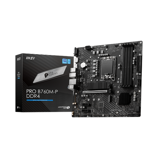 Msi PRO B760M-P Motherboard, LGA 1700 Socket, mATX Form Factor, DDR4 Ram, PCIe 4.0, USB 10 GBps, HDMI 1.4, DisplayPort 1.4, VGA, Realtek RTL8111H Gigabit LAN, PCI-E Steel Armor, 1 Year Warranty | 911-7E02-016
