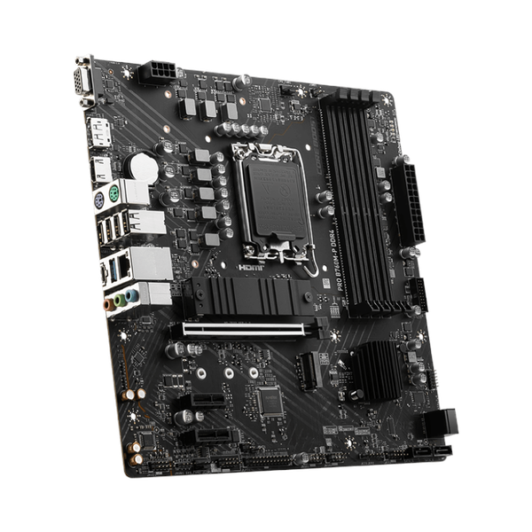 Msi PRO B760M-P Motherboard, LGA 1700 Socket, mATX Form Factor, DDR4 Ram, PCIe 4.0, USB 10 GBps, HDMI 1.4, DisplayPort 1.4, VGA, Realtek RTL8111H Gigabit LAN, PCI-E Steel Armor, 1 Year Warranty | 911-7E02-016