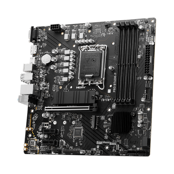 Msi PRO B760M-P Motherboard, LGA 1700 Socket, mATX Form Factor, DDR5 Ram, PCIe 4.0, USB 10 GBps, HDMI 1.4, VGA, Realtek RTL8111H Gigabit LAN, PCI-E Steel Armor, 1 Year Warranty | 911-7E02-026