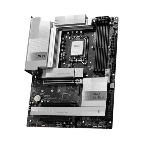Msi PRO Z890-A WiFi Motherboard, LGA 1851 Socket, ATX Form Factor, DDR5 Ram, PCIe 5.0, Intel Wi-Fi 6E, Bluetooth 5.3, USB 40 GBps, HDMI 2.1, Thunderbolt4 (Type-C), Realtek 8126 5G LAN, EZ M.2 Shield Frozr II, 1 Year Warranty | 911-7E32-004