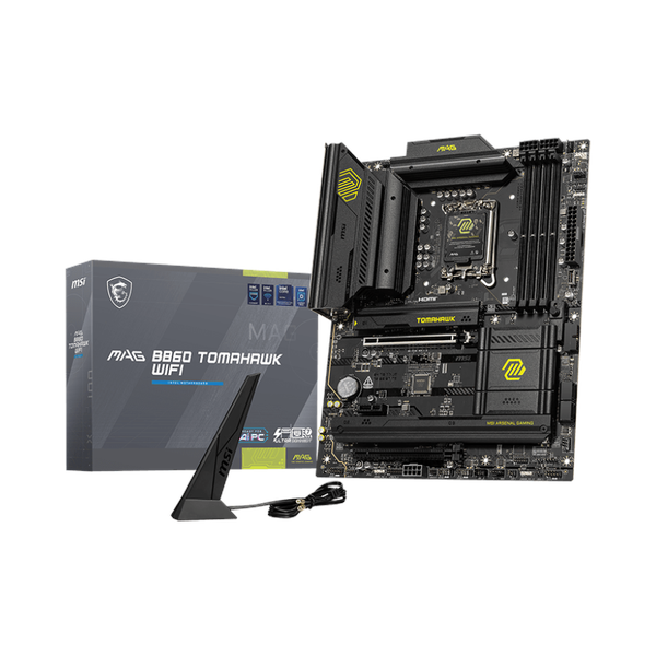 Msi MAG B860 Tomahawk WiFi Motherboard, LGA 1851 Socket, ATX Form Factor, DDR5 Ram, PCIe 5.0, Intel Killer BE1750x Wi-Fi 7 & Bluetooth 5.4, Thunderbolt4 Port, HDMI, Display Port, USB 10 GBps, Intel Killer E5000 5 GBps LAN, EZ M.2 Shield Frozr II, 1 Year