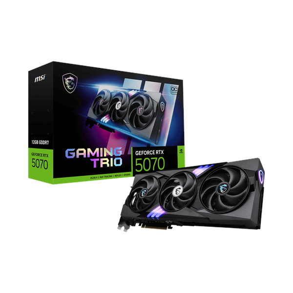 Msi GeForce RTX 5070 Gaming Trio OC Edition Graphics Card, GDDR7 12 GB 192-bit Memory, HDMI 2.1b & DP 2.1b Outputs, PCI Express 5.0, 2610 MHz OC Boost Clock, 28  GBps Memory Clock, 1 Year Warranty | 912-V532-019