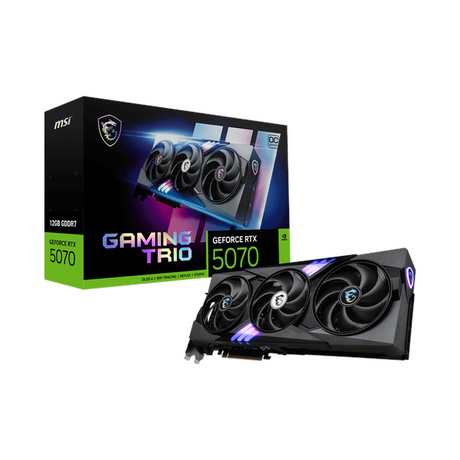 Msi GeForce RTX 5070 Gaming Trio OC Edition Graphics Card, GDDR7 12 GB 192-bit Memory, HDMI 2.1b & DP 2.1b Outputs, PCI Express 5.0, 2610 MHz OC Boost Clock, 28  GBps Memory Clock, 1 Year Warranty | 912-V532-019