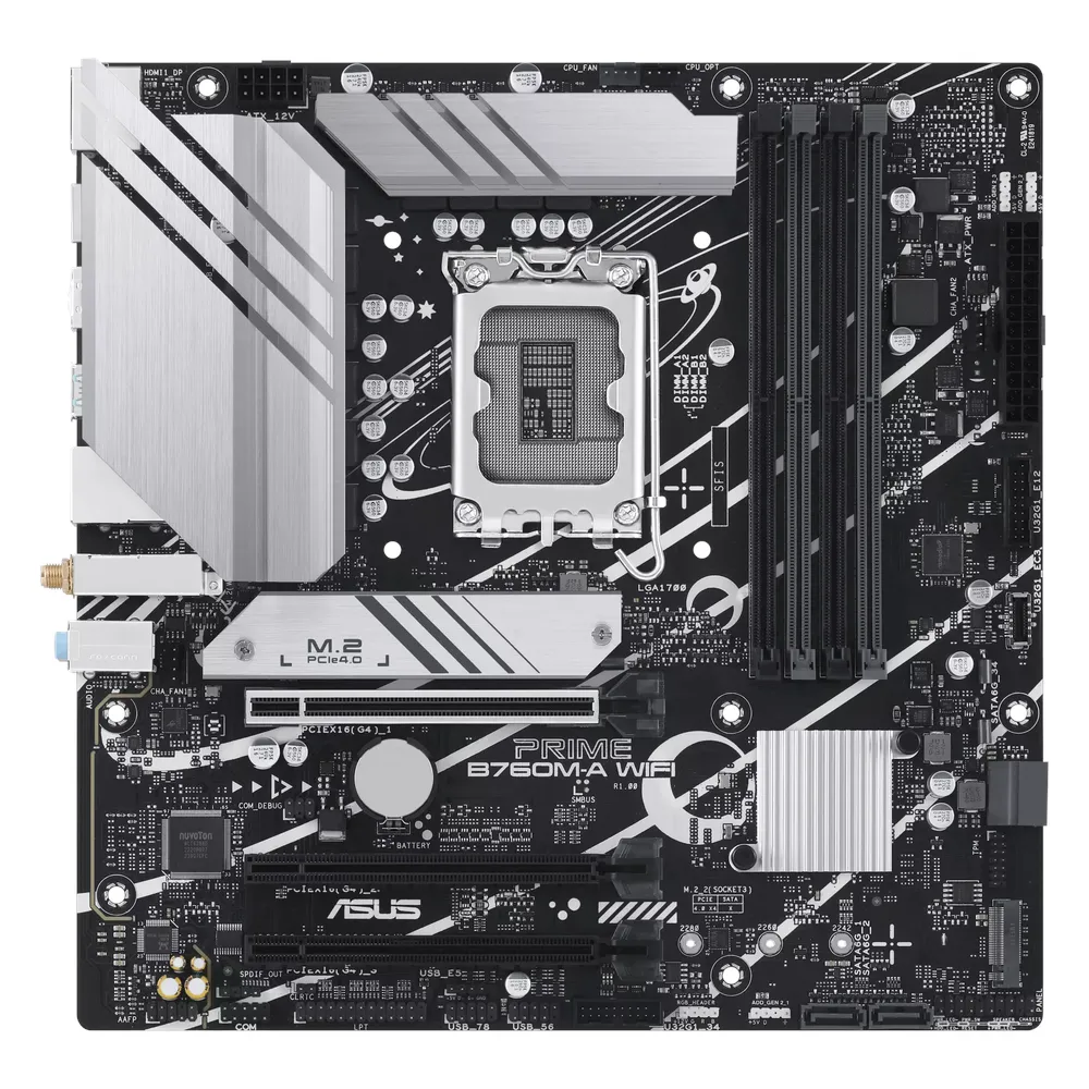 Asus PRIME B760M-A Gaming WiFi Motherboard, LGA1700 Socket, mATX Form Factor, DDR5 Ram, PCIe 4.0, HDMI, DP, Realtek 2.5Gb Ethernet, Aura Sync, 1 Year Warranty | 90MB1EL0-M1EAY0