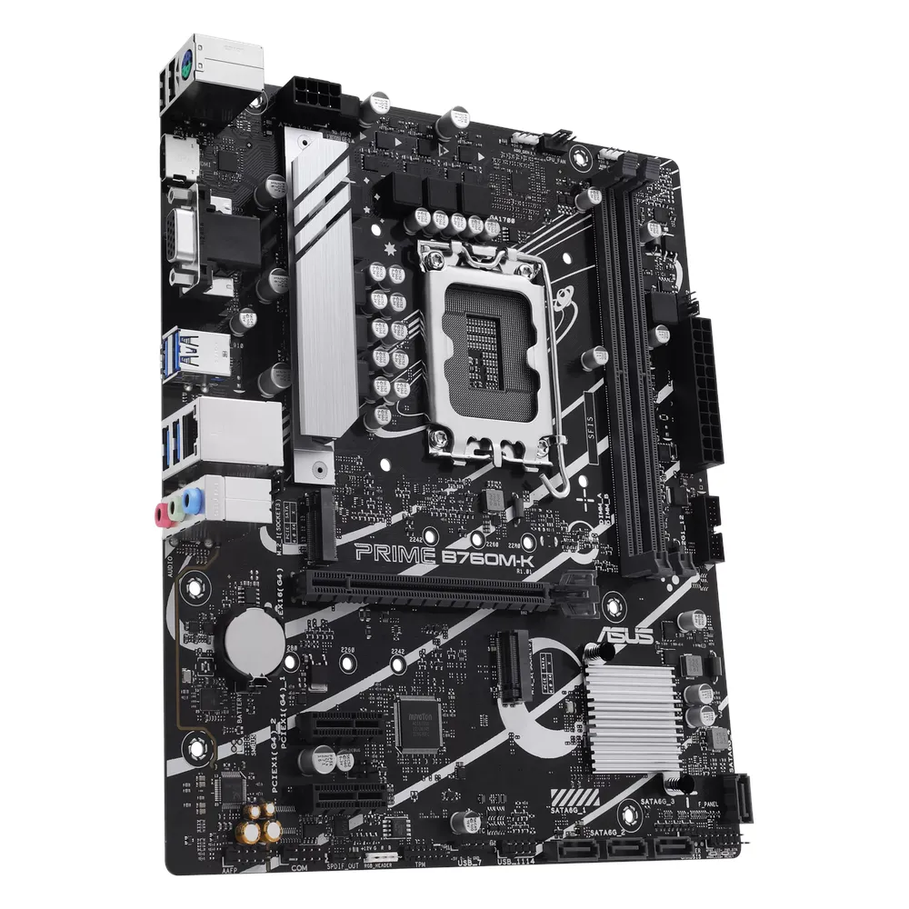 Asus PRIME B760M-K Gaming Motherboard, LGA1700 Socket, mATX Form Factor, DDR5 Ram, PCIe 4.0, USB 5Gbps, HDMI, VGA, Realtek 2.5Gb Ethernet, Aura Sync, 1 Year Warranty | 90MB1FI0-M0EAY0