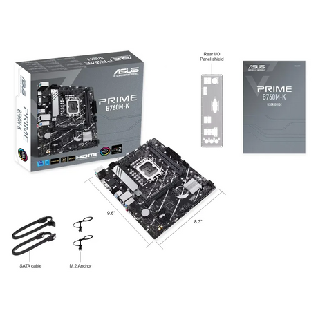 Asus PRIME B760M-K Gaming Motherboard, LGA1700 Socket, mATX Form Factor, DDR5 Ram, PCIe 4.0, USB 5Gbps, HDMI, VGA, Realtek 2.5Gb Ethernet, Aura Sync, 1 Year Warranty | 90MB1FI0-M0EAY0