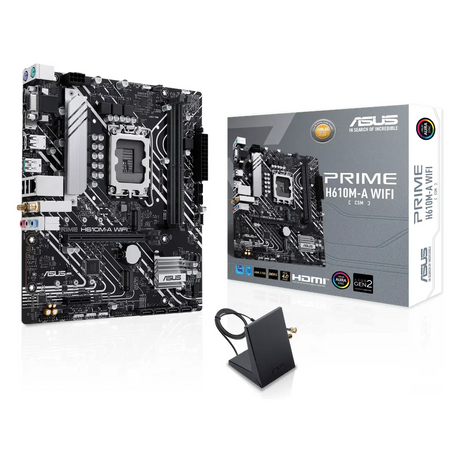 Asus PRIME H610M-A WIFI Gaming Motherboard, LGA1700 Socket, mATX Form Factor, DDR5 Ram, PCIe 4.0, USB 10Gbps, HDMI, DP, Wi-Fi 5 , Intel 1Gb Ethernet, Aura Sync, 1 Year Warranty | 90MB1G00-M0EAY0