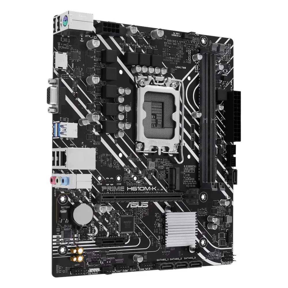 Asus PRIME H610M-K Motherboard, LGA1700 Socket, mATX Form Factor, DDR5 Ram, PCIe 4.0, HDMI, VGA, Realtek 1Gb Ethernet, Aura Sync, 1 Year Warranty | 90MB1GA0-M0EAY0