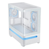 Asus Prime AP202 ARGB mATX Tower PC Case, Curved Tempered Glass Panel, Innovative Slot Vent, Integrated ARGB light band, 1 x 120 mm ARGB Fan, 420mm GPU Support, USB 3.2 Gen 2, White, 1 Year Warranty | 90DC00P3-B19000