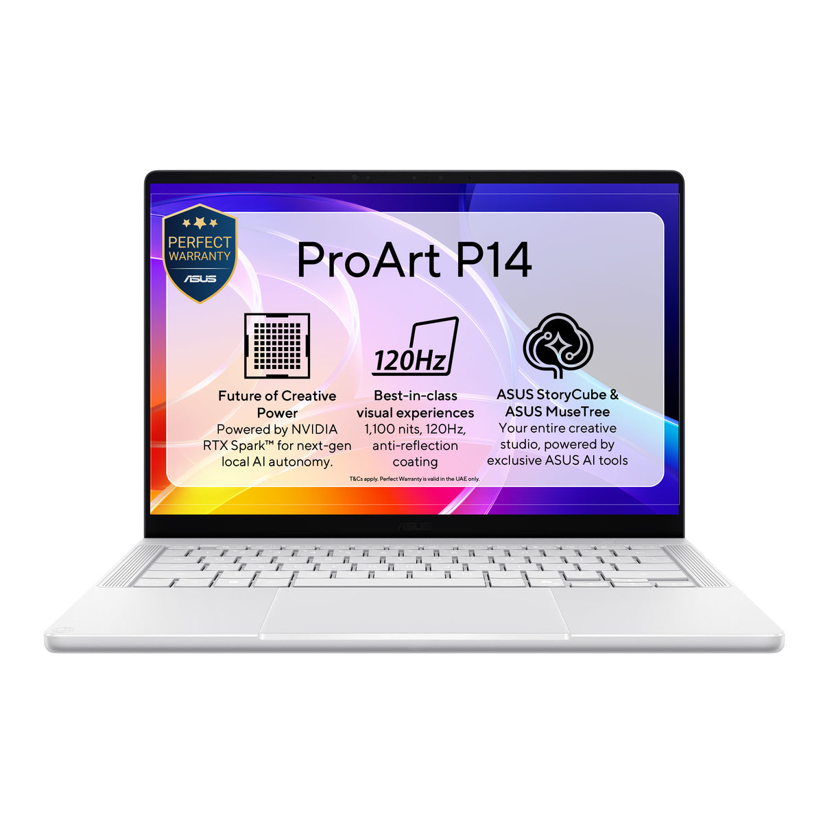 Asus ProArt P14 H7407BA Laptop, NVIDIA RTX Spark N1X 18 Core CPU, 5120 Core GPU, 24GB RAM, 1TB SSD, 14" 3K OLED 120Hz Touch Display, Windows 11 Home, English & Arabic Keyboard, White, 1 Year Warranty | H7407BA-SM211W