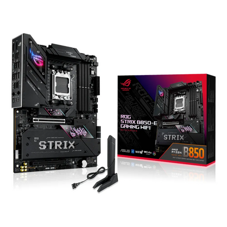Asus ROG STRIX B850-E WIFI Gaming Motherboard, AM5 Socket, ATX Form Factor, DDR5 Ram, PCIe 5.0, USB 40Gbps, HDMI, DP, Wi-Fi 7, Bluetooth, Realtek 5Gb Ethernet, AI Cache Boost, Aura Sync, 1 Year Warranty | 90MB1J60-M0EAY0